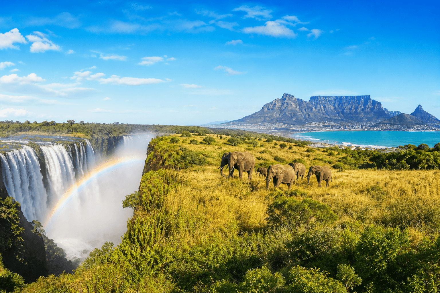 Southern African landscapes from Victoria Falls to coastal mountains